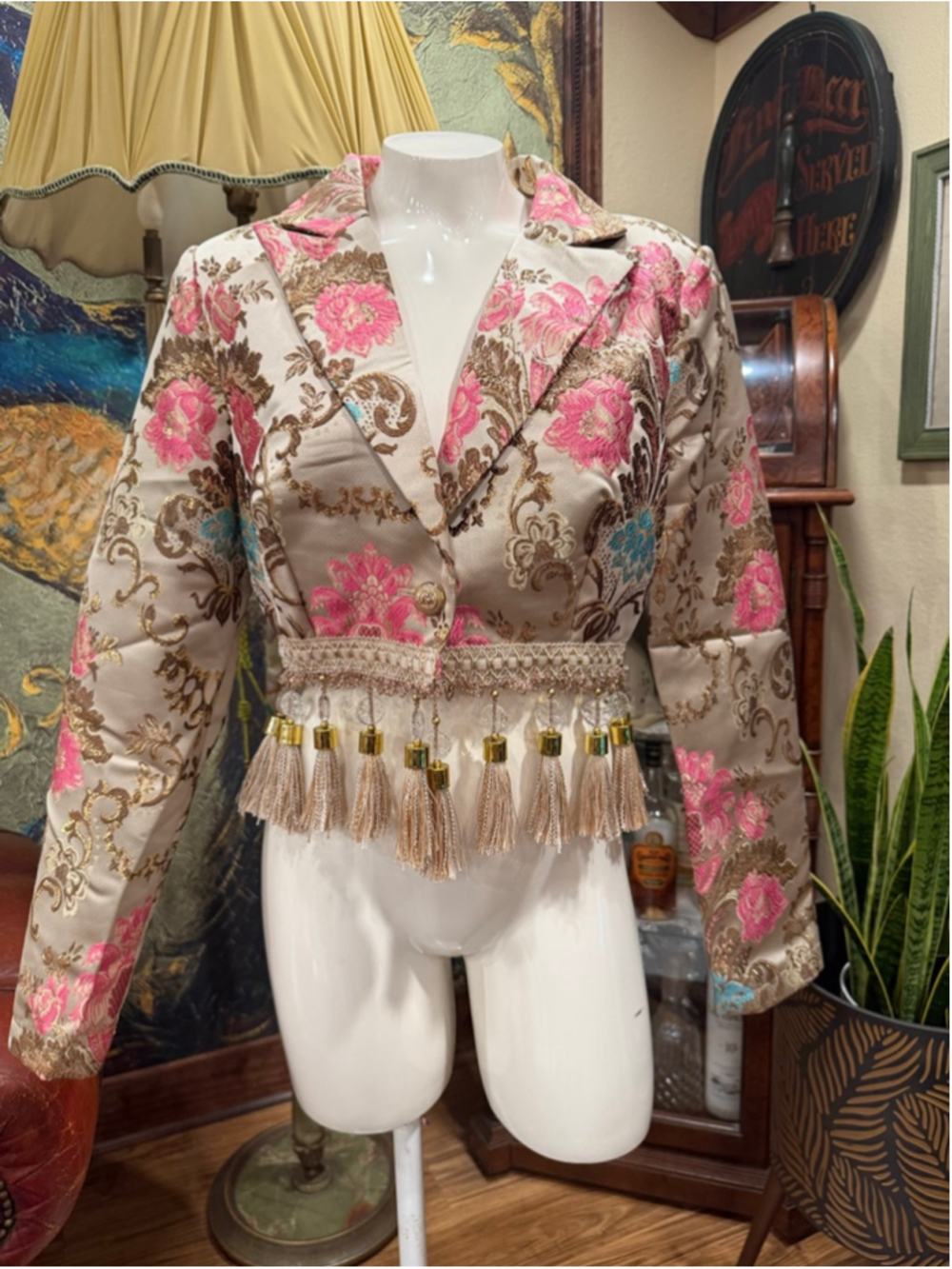 Fashion Nova Tassel Brocade Cropped Blazer - Boho Glam Party Chic - Large - Picture 4 of 16